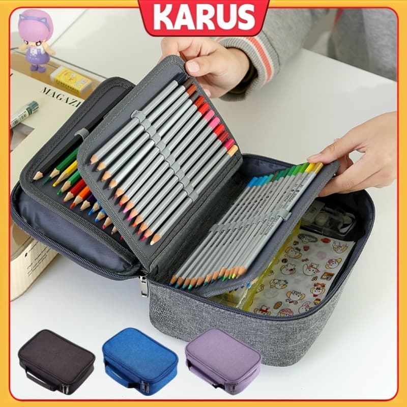 Estojo Escolar Grande Para 72 Lápis À Prova D'água Feito De nylon com 25 Elásticos Zíper