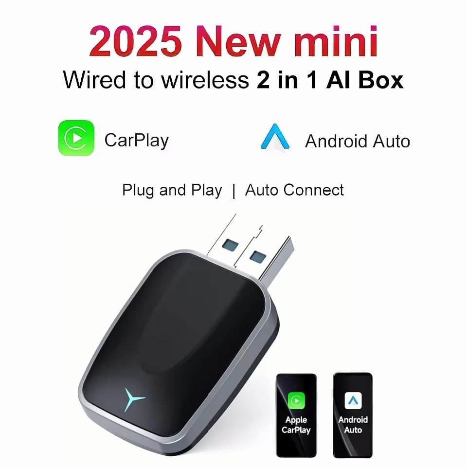 2025 Novo 2 Em 1 Carplay Sem Fio AI Caixa Android Plug And Play Automático Aplicável Para Converter Carro Original Com