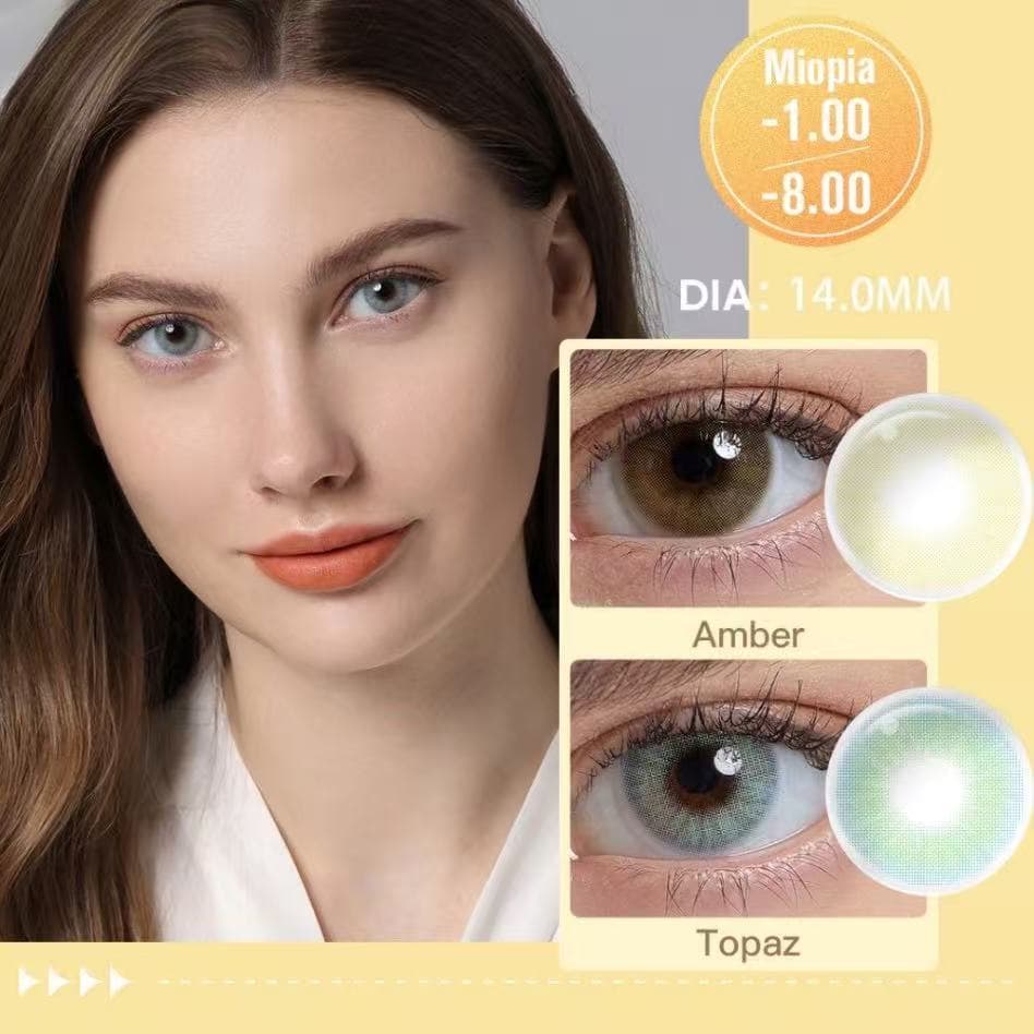 (- 1.00 ~ - 8.0) Lentes De Contato Coloridas Grau Hidrocor Aparência Natural Anual Uso Para Maquiagem 2Peças/Par 2 Cores