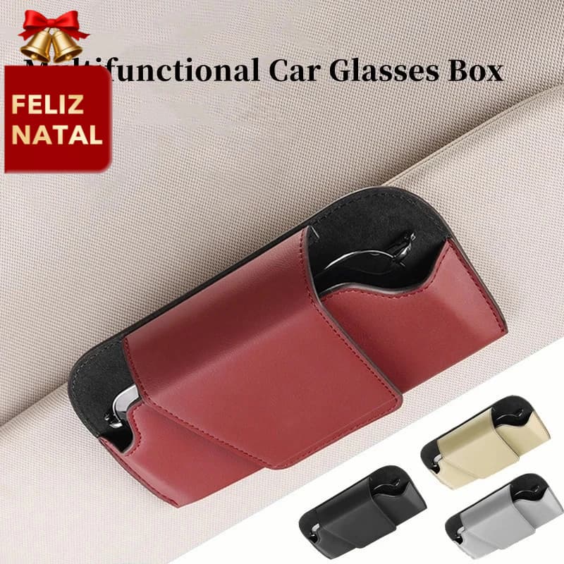 1pcs Estojo De Óculos De Sol Para Carro Com Suporte Viseira Solar E Clipe De Couro , Cartões Ingressos .