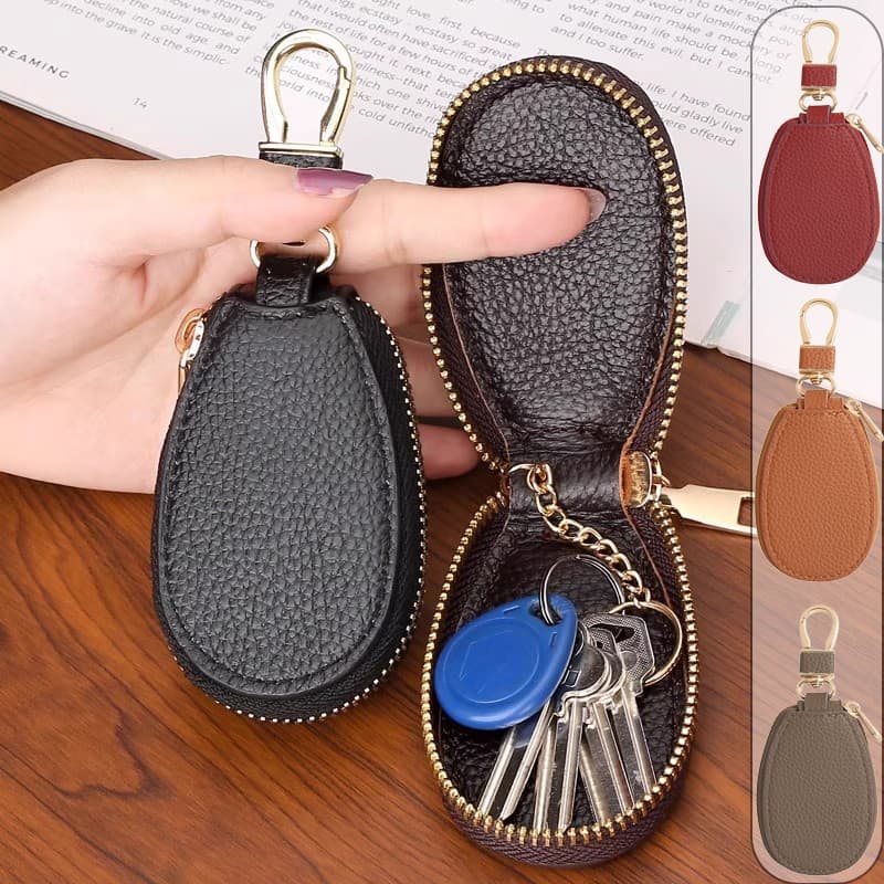 Capa para chave de couro com zíper tipo carro Universal tipo gancho bolsa de moedas clássica unissex