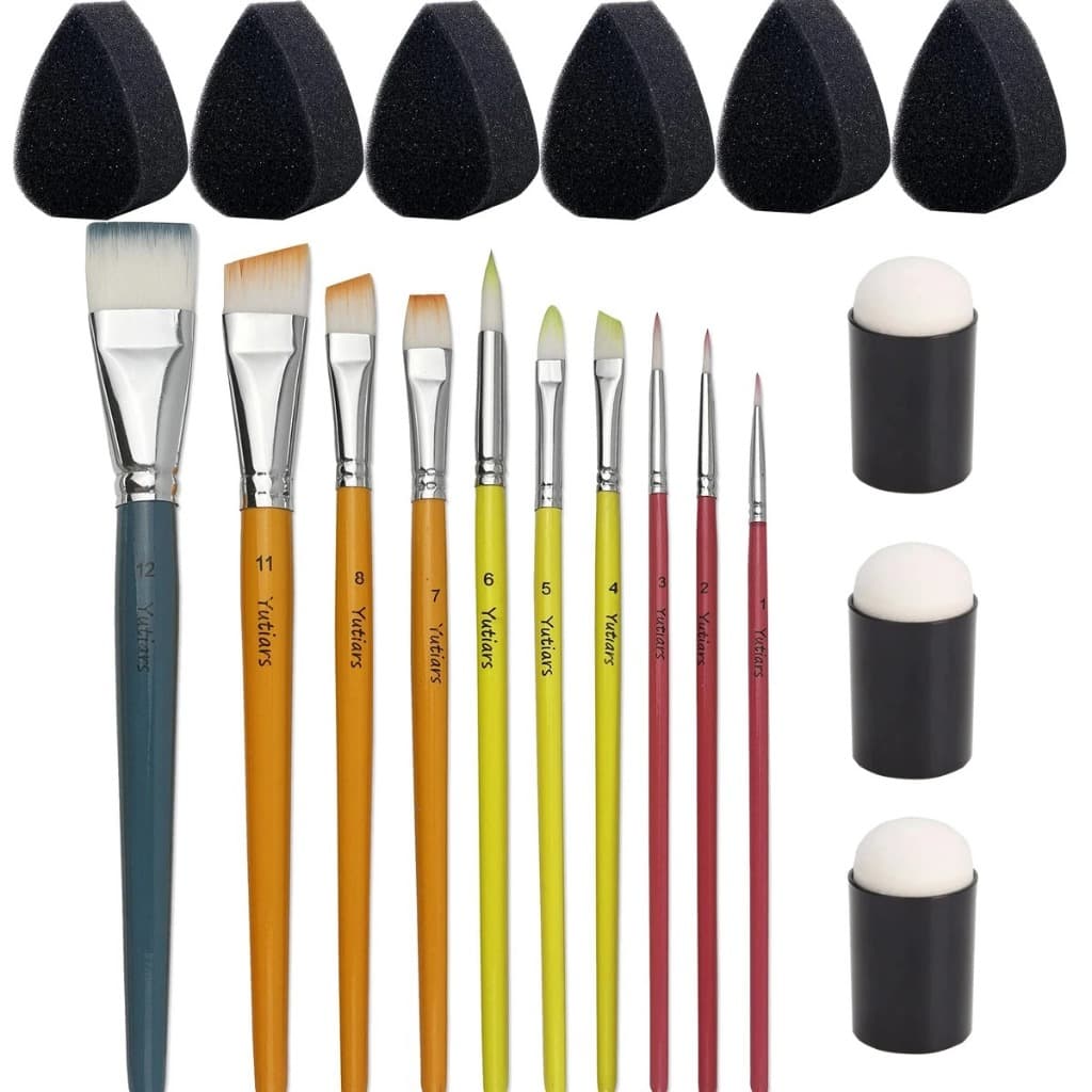 10 Peças Pincel De Pintura Facial , 3 De Estojo De Esponja De Dedo Daubers Espuma E 6 Esponjas Para Óleo Acrílico Aquare