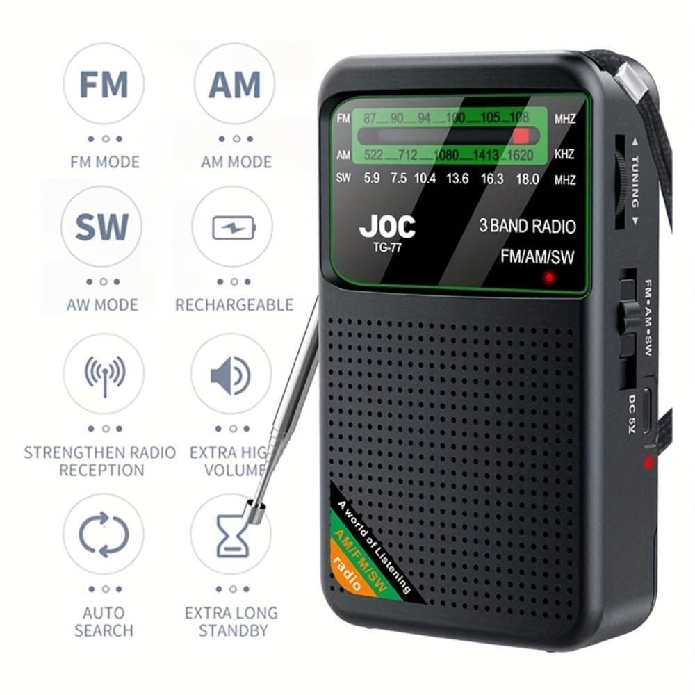 Rádio portátil estilo retrô de 1 peça, suporte para faixa de frequência AM/FM/SW, tamanho pequeno adequado para uso inte
