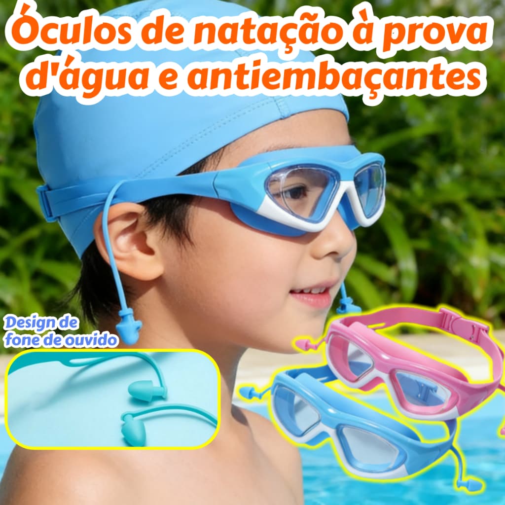Óculos de Natação Infantil com Protetor de Orelha - À Prova d'Água, Antiembaçante e HD para Meninos e Meninas