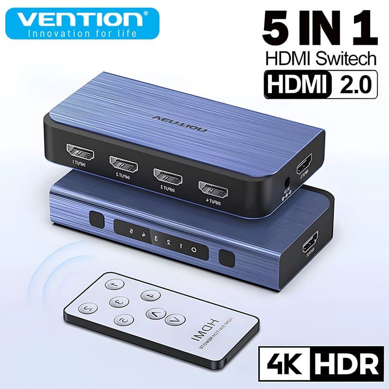 Vention Novo Comutador HDMI 5 Em 1 4K @ 60Hz 2.0 Ultra HD Splitter Com Adaptador De Interruptor Remoto IR Para PS5 TV Xb