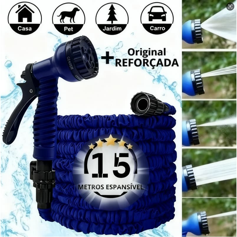 Mangueira mágica de 15m, sete funções, adequada para irrigação de jardim e limpeza de carros​