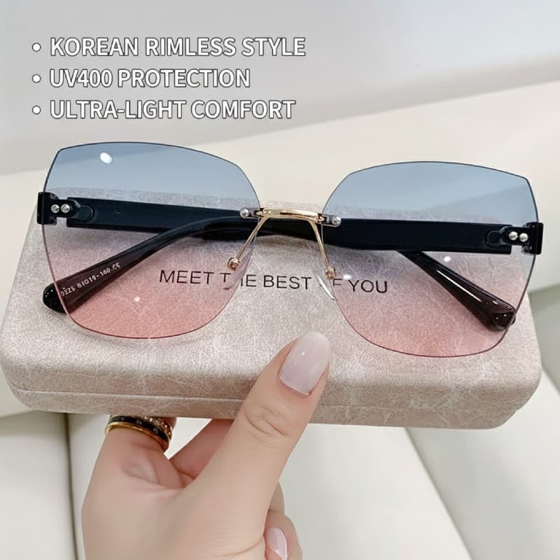Óculos De Sol Coreanos Sem Aro Para Mulheres | Estrutura De Emagrecimento Leve Com Proteção UV Dirigir/Festa/Diário