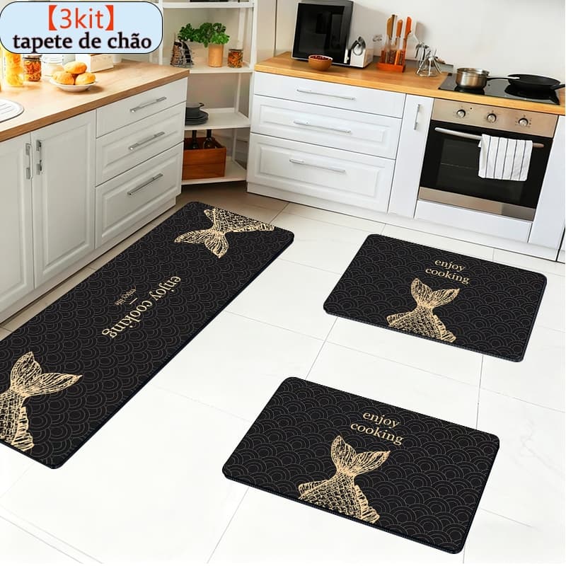 Kit 3 Tapetes Borracha Cozinha - Antiderrapante, Absorvente e Secagem Rápida 90x34 cm, 60x34 cm, 60x34cm