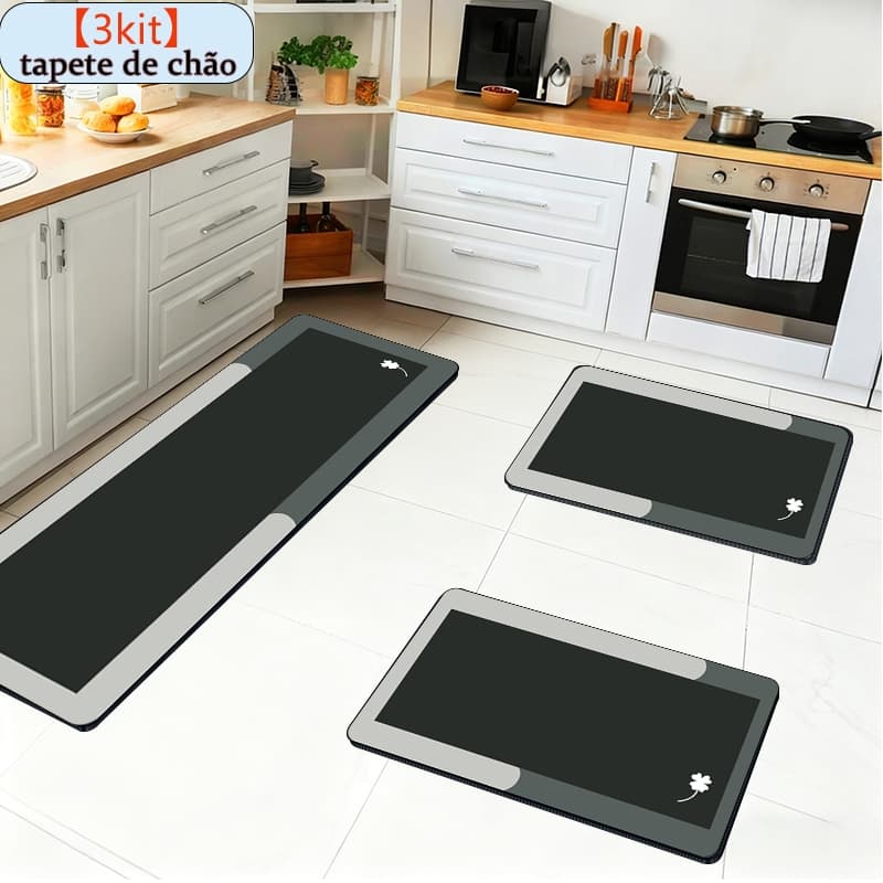 Kit 3 Tapetes de Cozinha - Borracha Antiderrapante, Super Absorvente e Secagem Rápida 90x34 cm, 60x34 cm, 60x34cm