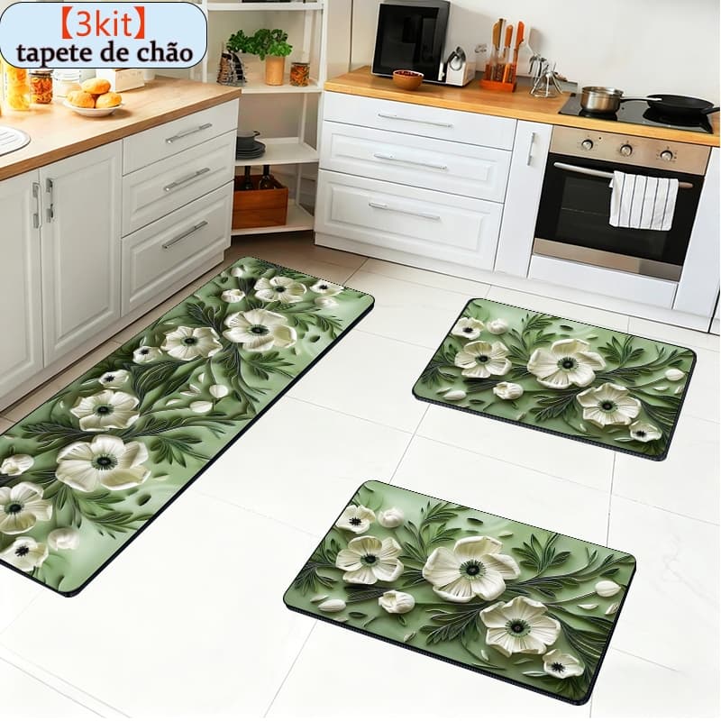 Kit 3 Tapetes de Cozinha Borracha - Antiderrapante, Super Absorvente! Elimine Umidade com Secagem Rápida