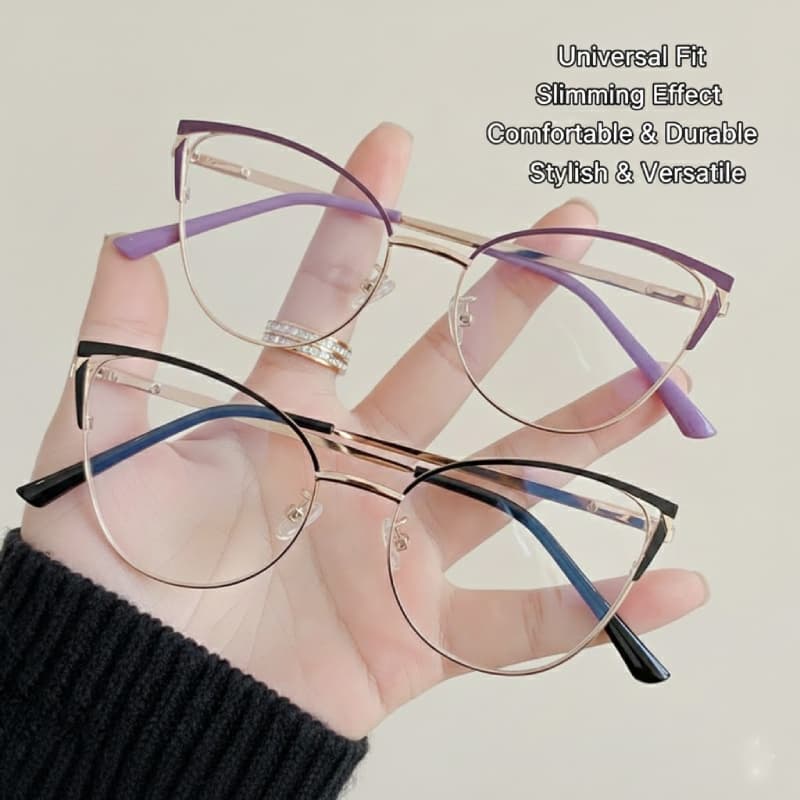 Óculos De Metal Olho De Gato Da Moda Femininos Com Bloqueio De Luz Azul Para Escritório E Viagens
