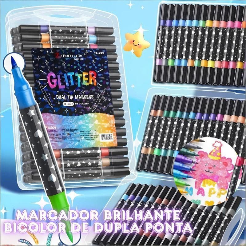 Marcador De Metal 24/48/96 Caneta Com Glitter De Cabeça Dupla Kit De Marcadores Brilhante Canetas Coloridas