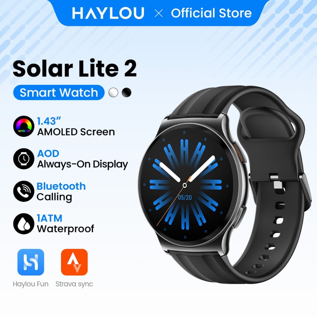 Haylou Solar Lite 2 Smartwatch Relogio Esporte Correndo Ritmo AMOLED AOD 1ATM Bluetooth 5.4 Masculino Feminino