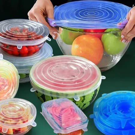 Kit 18 Tampas De Silicone Elásticas Reutilizáveis Universais Para Panelas , Geladeira De Cozinha