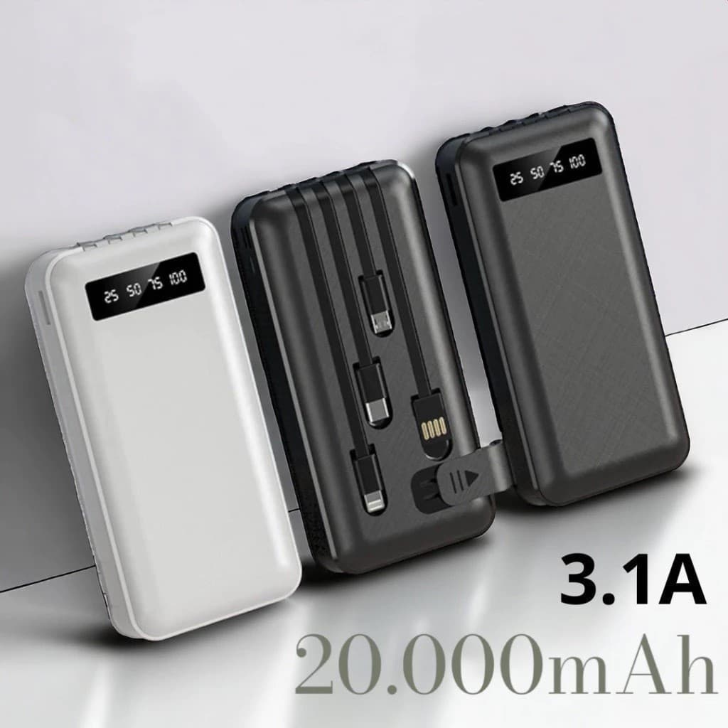 Carregador Power Bank Portátil de celular 20000mah Universal Saida 4 Cabos