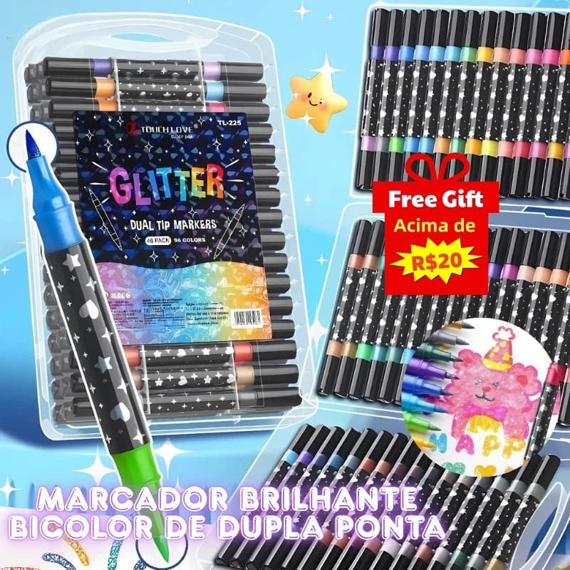🔥【Free Gift】🔥 1/24/48/72/96 Cores Glitter Caneta Marcador De Duas Cabeças Adequada Para Crianças/Pintura/Manu