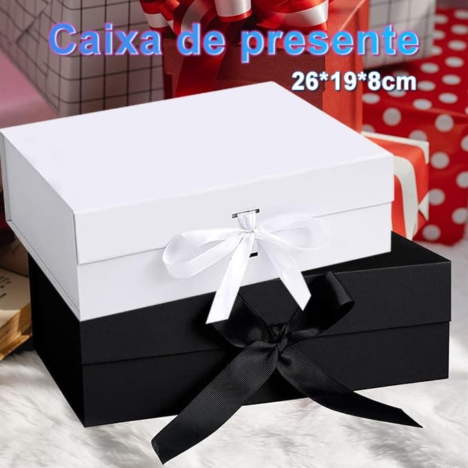 26*19*8cm Conjunto de Caixa de Presente Magnética de Luxo Preto,Caixa de presente dobrável com laço,Flip flip caixa