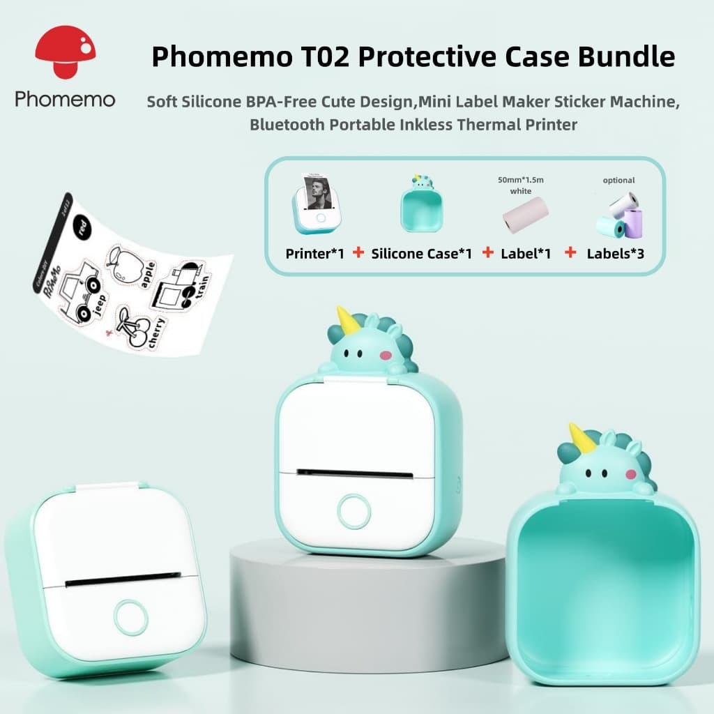 Pacote De Capa Protetora Phoemo T02 , Design Bonito Sem BPA De Silicone Macio , Mini Máquina De Adesivos Para Fabricante
