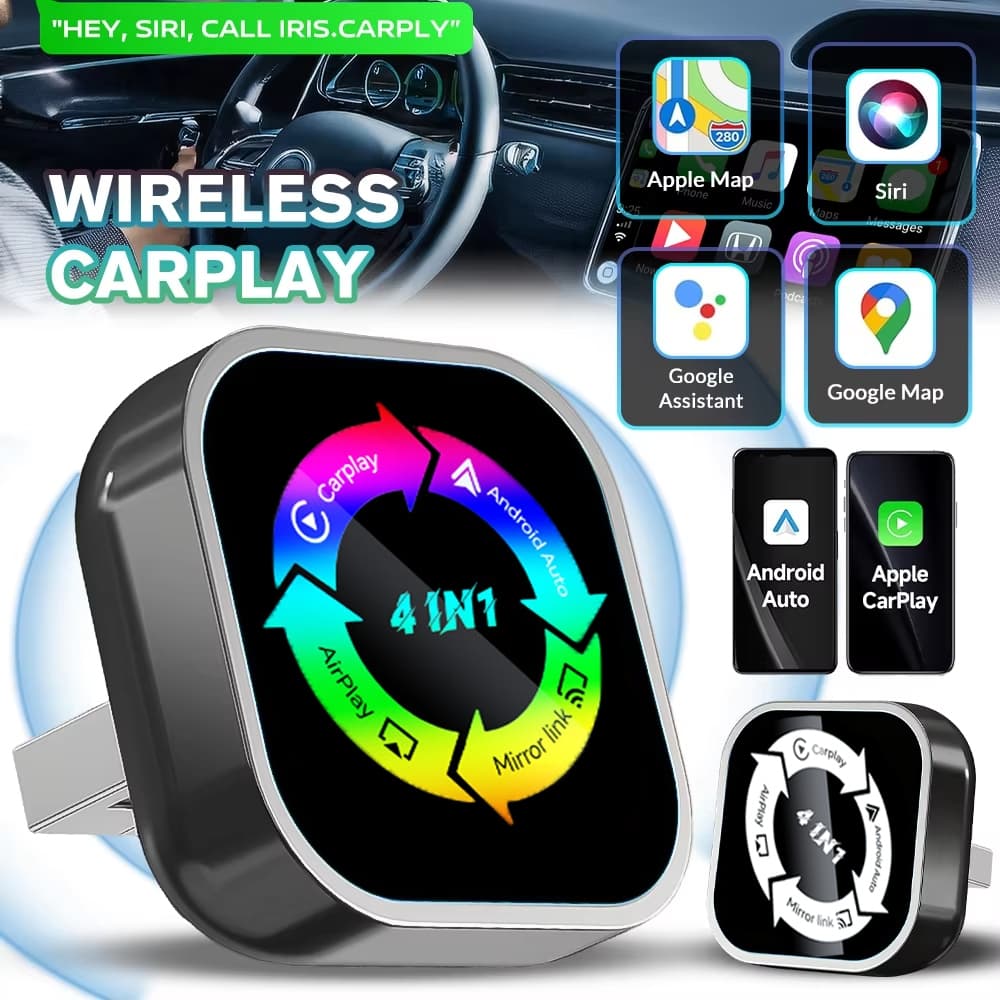 Novo 4 Em 1 Android IOS Auto Sem Fio Carplay Adaptador Espelho Link Tela Airplay Bluetooth WiFi Conectar Inteligente Atu