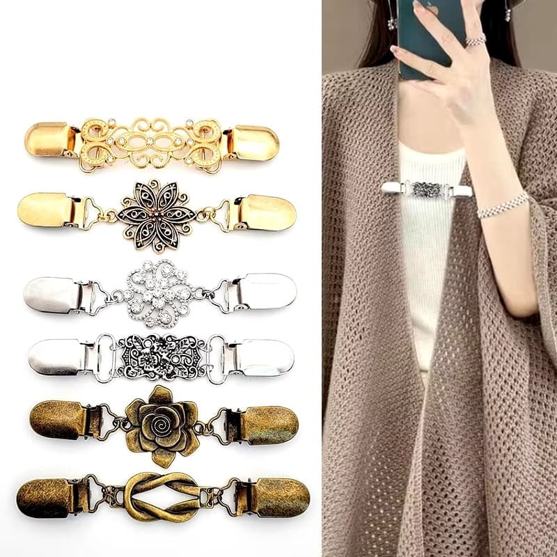 Europeu E Americano Retro Cachecol Clipe Broche Duckbill Camisola Cardigan Malha Anti-Exposição Fixo