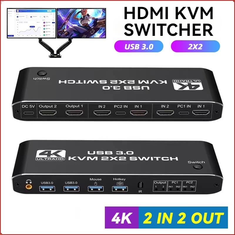 Comutador Duplo 2x2 De KVM HDMI Do Monitor 4K Para USB De Compartilhamento De 2 Pcs