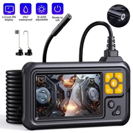 Endoscópio de 5 metros com câmera frontal HD, sonda de inspeção industrial, pressão de ar, ar condicionado e tubo automo
