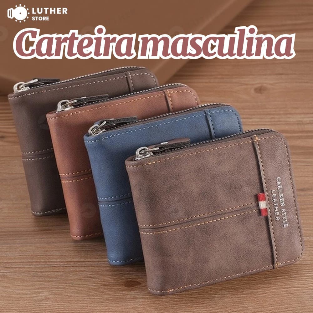 Novo Estilo Carteira de Couro Multifuncional com Zíper e Porta-Cartões de Identidade