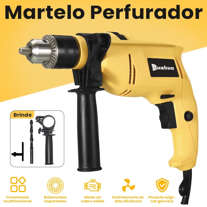Furadeira de impacto 1000W, velocidade 0-3000 RPm, minutos, tensão 110V e 220V