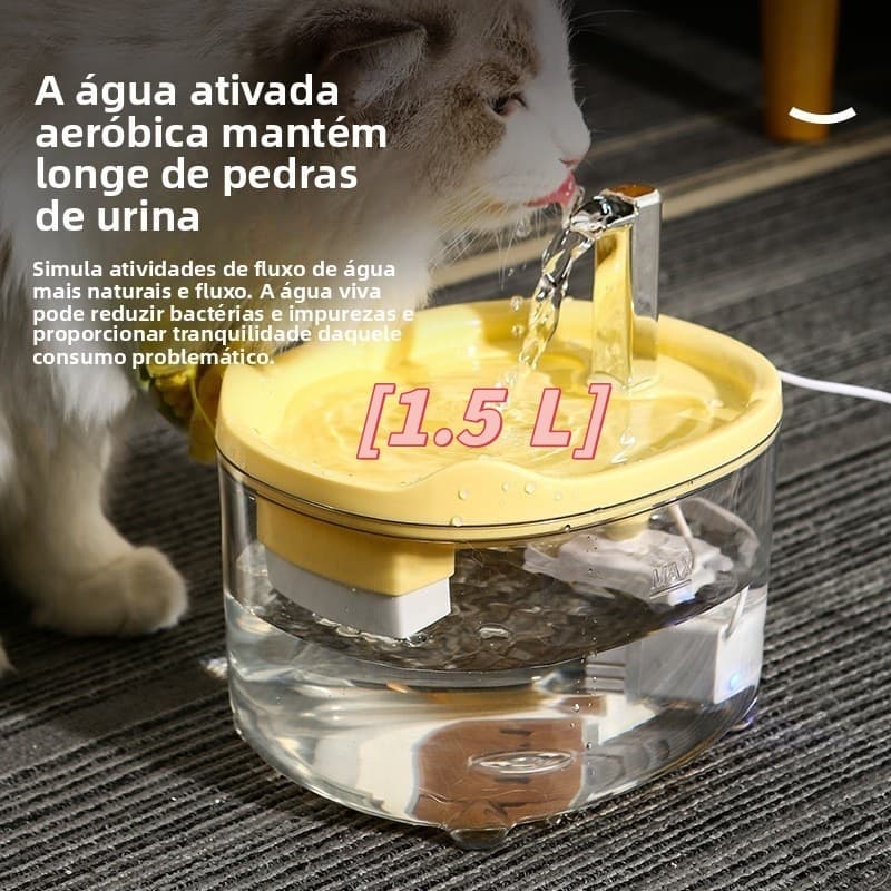 Bebedouro Automático para Gatos e Cães: Circulação de Água com Filtro de 1,5 Litro e Base Segura
