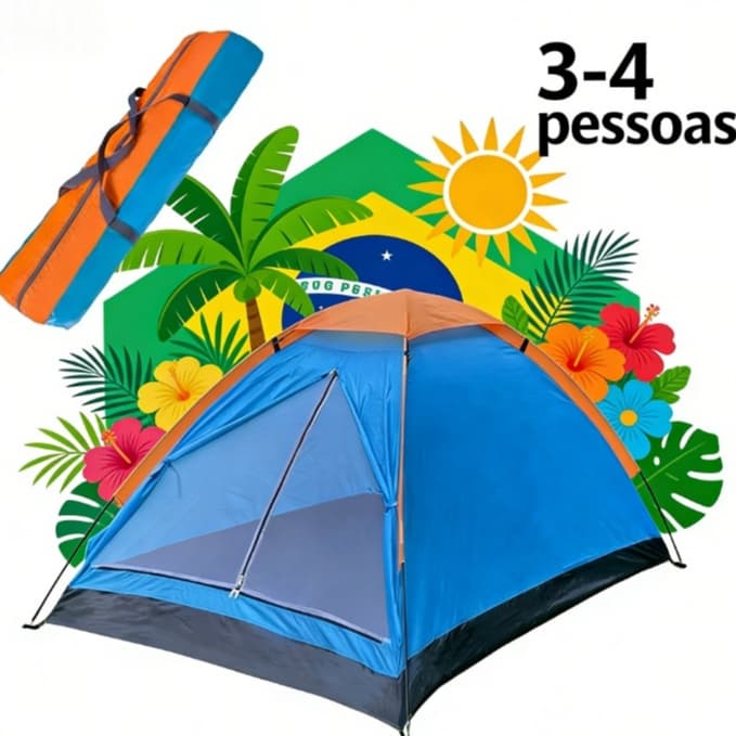Barraca Iglu 3-4 Pessoas Acampamento Camping Lazer Impermeável Cor Azul/amarelo