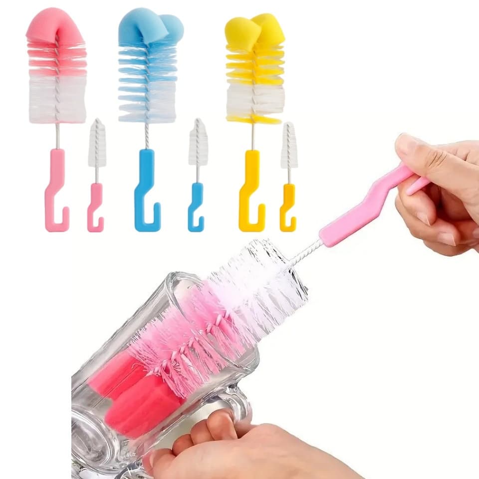 kit 2  Escova para mamadeiras e bicos com esponja na ponta