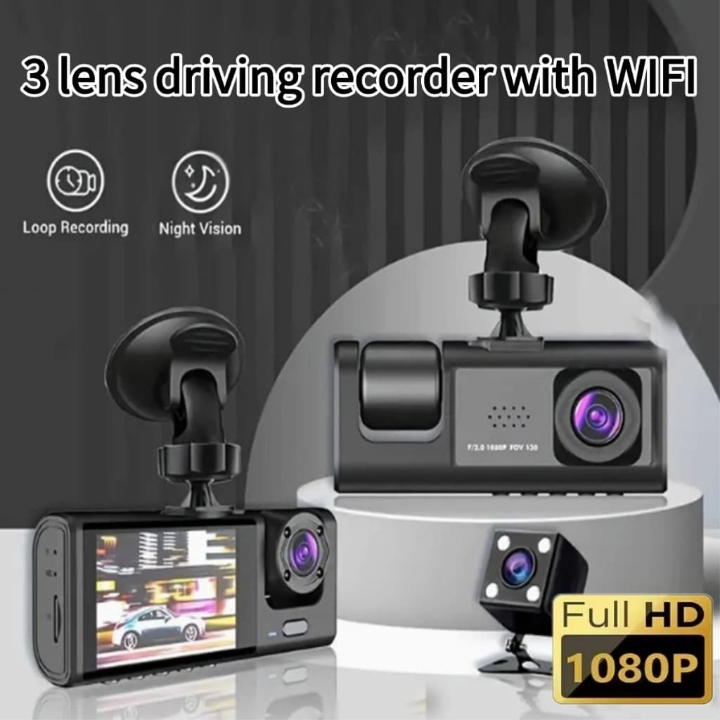Carro Caixa Preta DVR Gravador De Condução De 3 Lentes Com wifi Vigilância De 1080P HD Visão Noturna