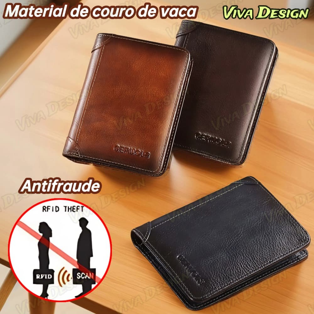 Carteira Antifurto Masculina De Couro Legítimo Vintage De Trifold E Bifold À Escolha
