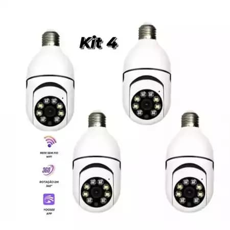 1-4 Câmera De Segurança IP WiFi Sem Fio 360 Com Montagem Em Soquete De Lâmpada , Aplicativo Yoosee , PTZ Full HD