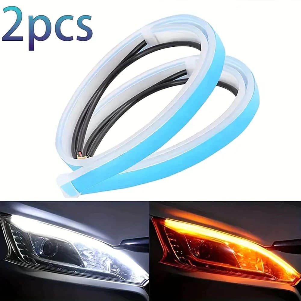 Par de Fitas DRL Led 12v, 45 - 60cm: Flexíveis com Efeito de Seta Sequencial e Efeito Start Preenchimento!