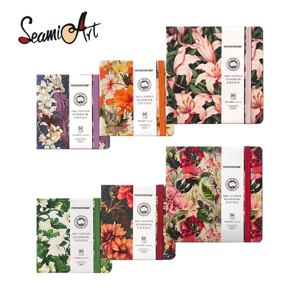 SeamiArt 12x12cm/16x16cm Série Flor Sketchbook 100 % Algodão Para Tinta Aquarela 300gsm Papel/24 Folhas 2026 Novo Modelo