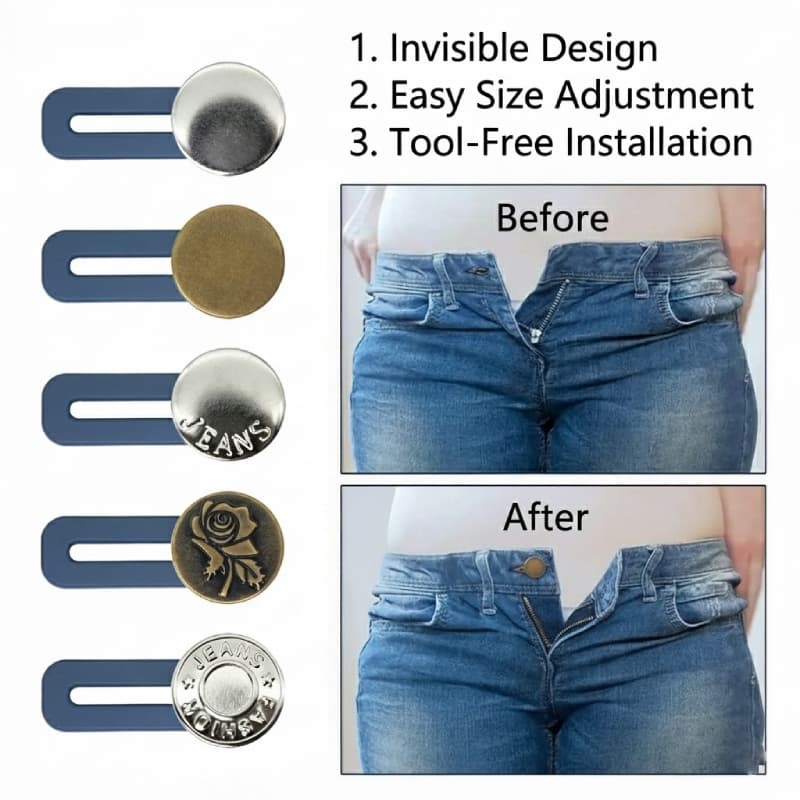 5 Peças Extensor De Cintura Jeans Ajustador De Botão Sem Ferramentas Para Homens E Mulheres – Guarda-Roupa De Viagem Cas