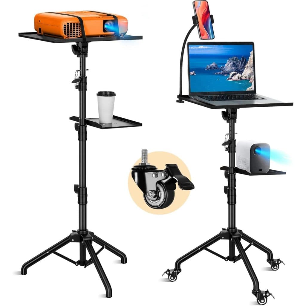 Tripé Profissional com Rodas para Projetor e Notebook - Suporte Ajustável, Economiza Espaço, Tripé Firme, Fácil de Mover