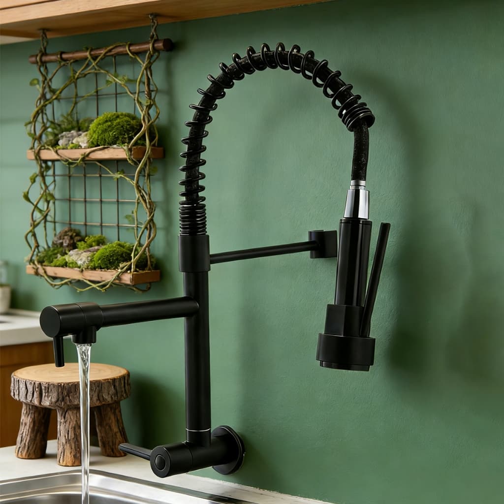 Torneira De Cozinha Gourmet Montada Na Parede , Alça Única , Tubo De Água Flexível Superior Prateado Para Ajuste