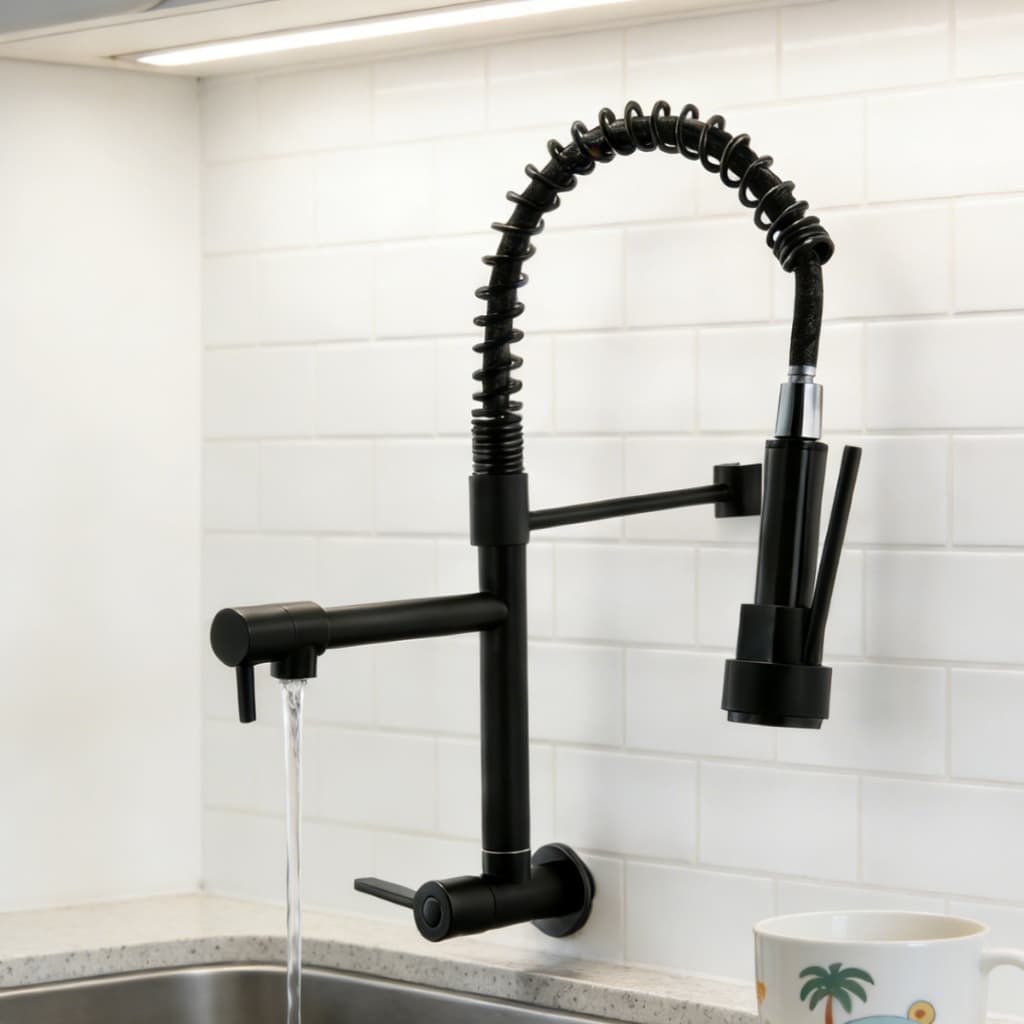 Torneira De Cozinha Gourmet , Mola Extensível , Extensão De Spray Para Preparação , Prata Fosca/Preta , O Modelo De Banc