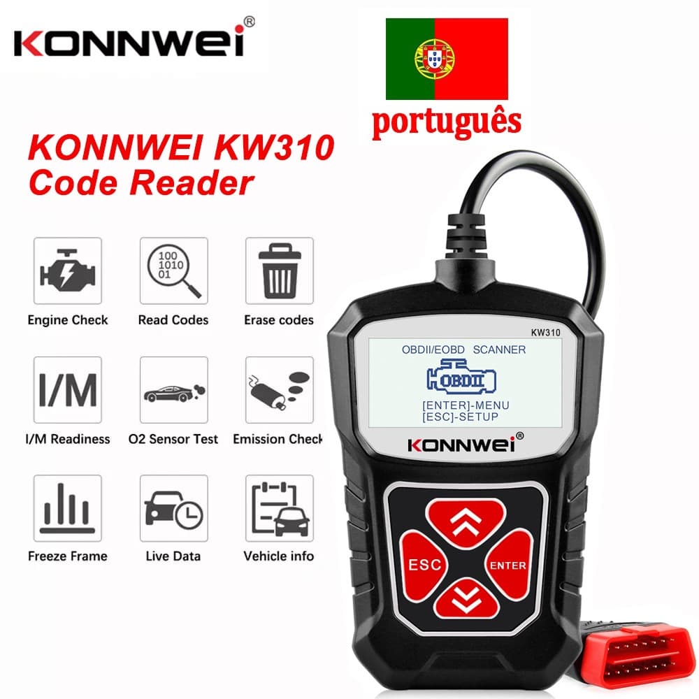 KONNWEI KW310 OBD2 Scanner Funções OBDII Completas 10 Modos Ferramenta De Diagnóstico De Motor De Carro Para Todos Os 19