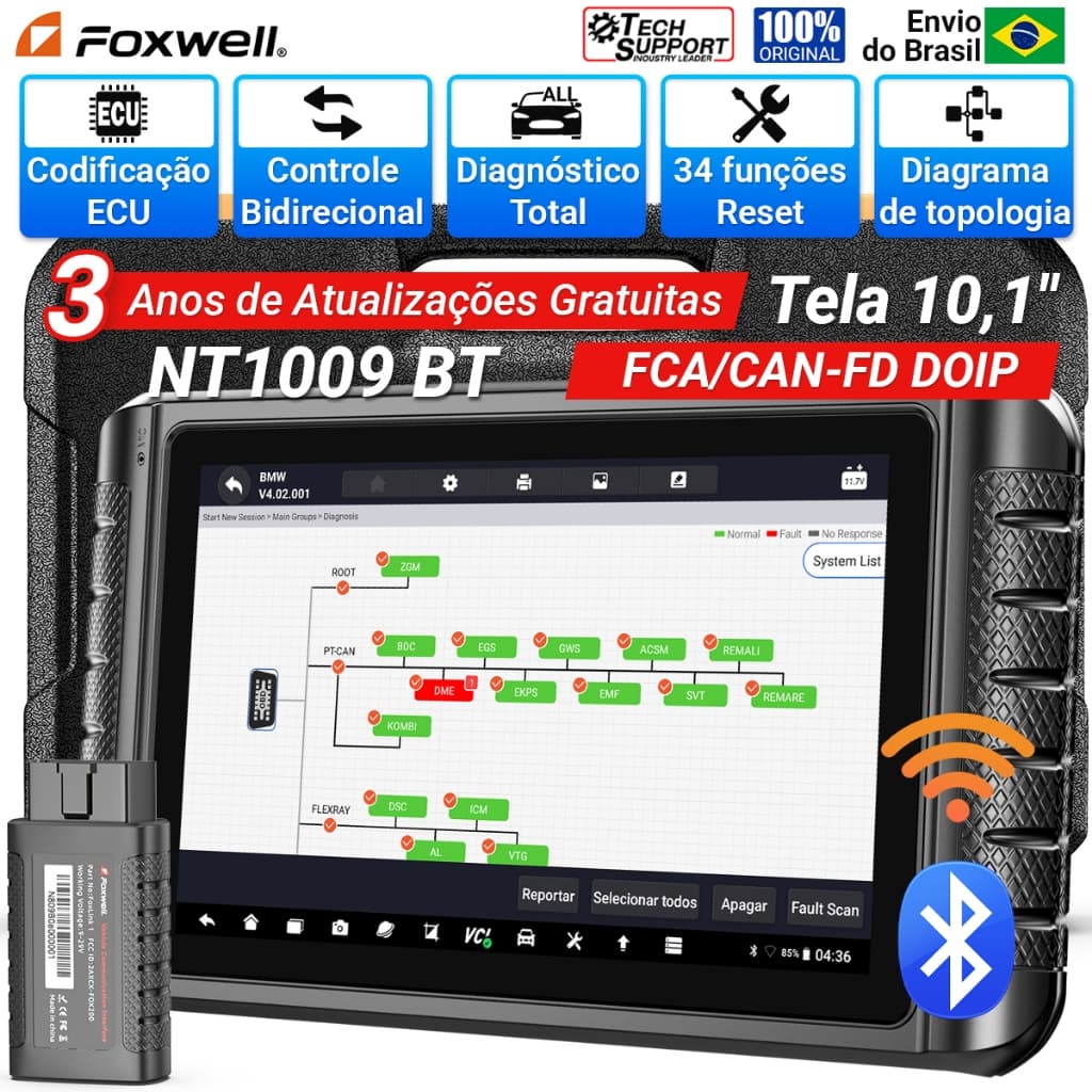 Foxwell NT1009 10.1 Polegadas obd2 scanner De Carro ecu Codificação Funções Guiadas Bidirecionais oe Todos Os Sistemas
