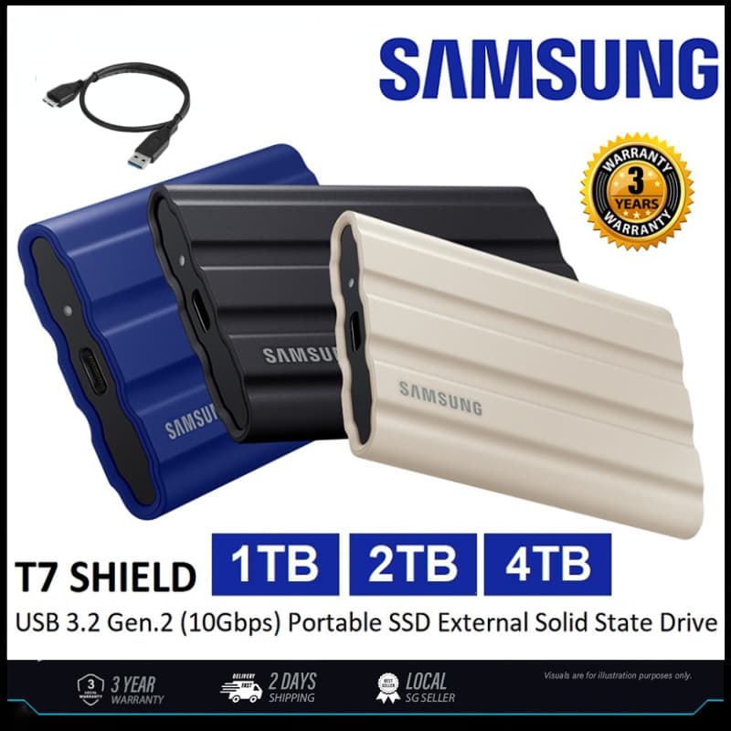 SAMSUNG T7 SHIELD USB 3.2 GEN . 2 (10GBPS) Unidade De Estado Sólido Externa EXT SSD 1 Tb/2/4 | Inclui Cabos-C /