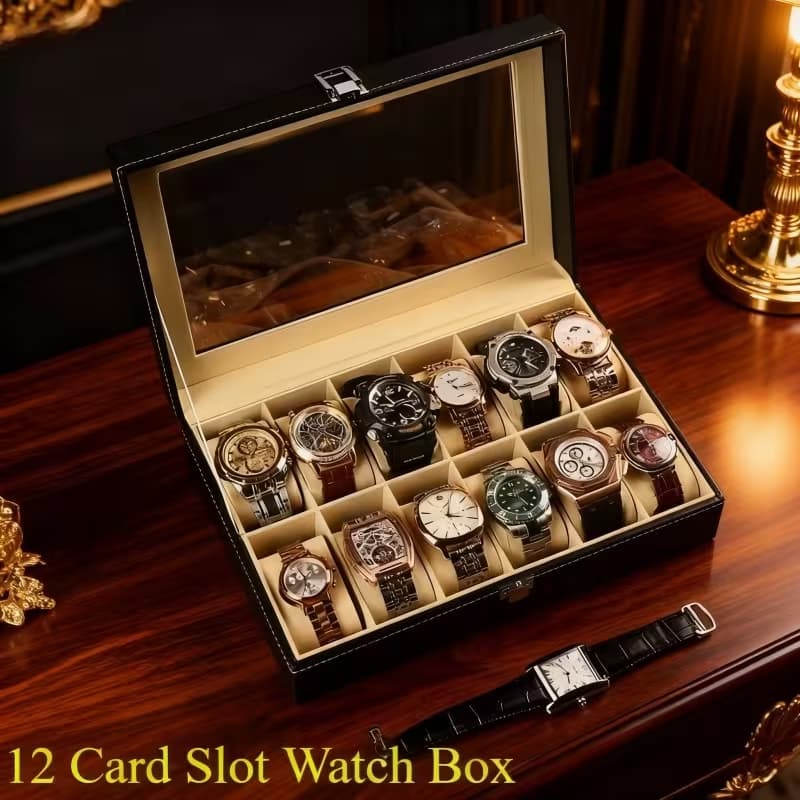 Estojo Porta Relógio 12 Nichos Couro Sintetico Organizador de Joias e Bijuterias