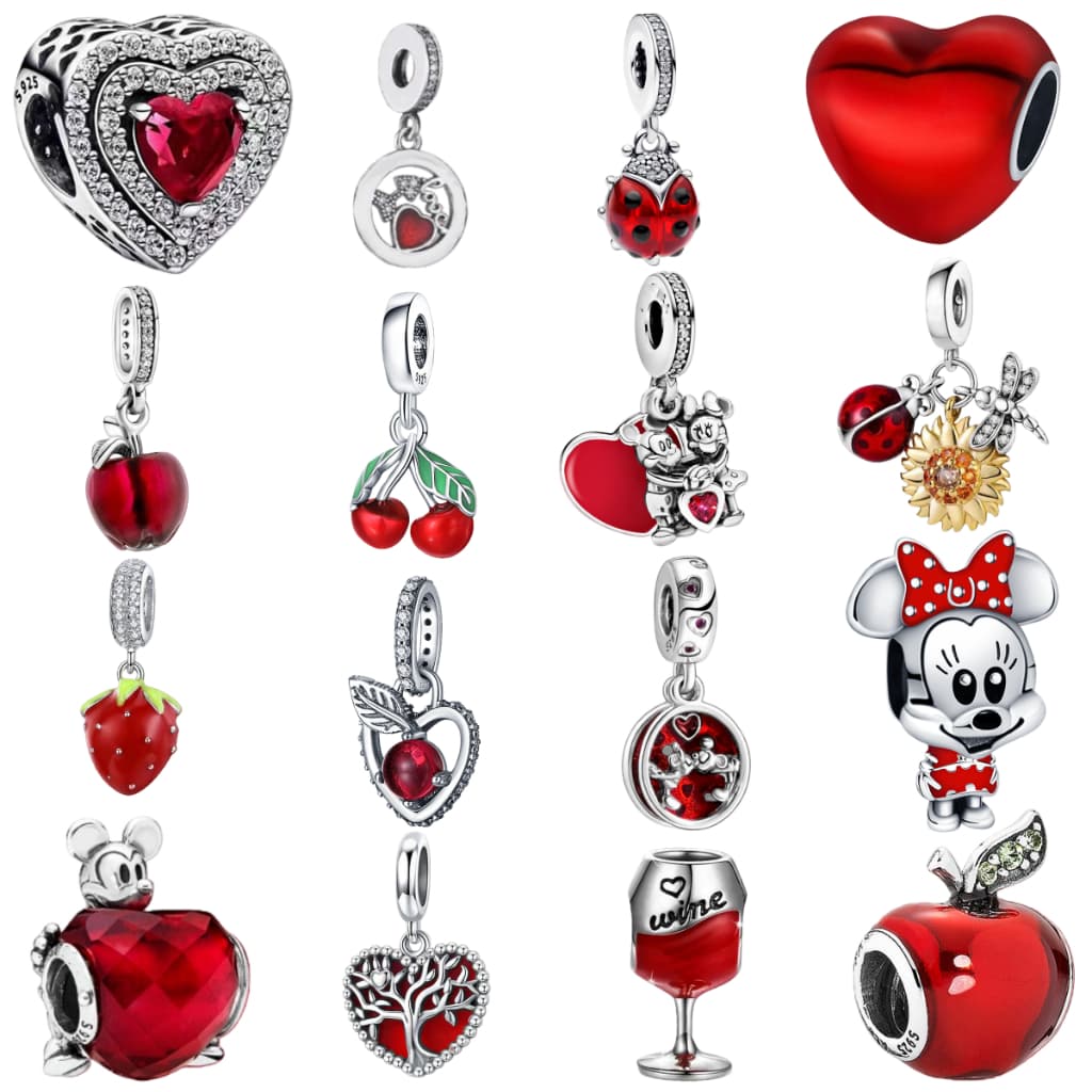 Prata S925|Joias clássicas de acessórios com pingente de amor da série vermelha|Acessórios DIY de estilo fofo e requinta