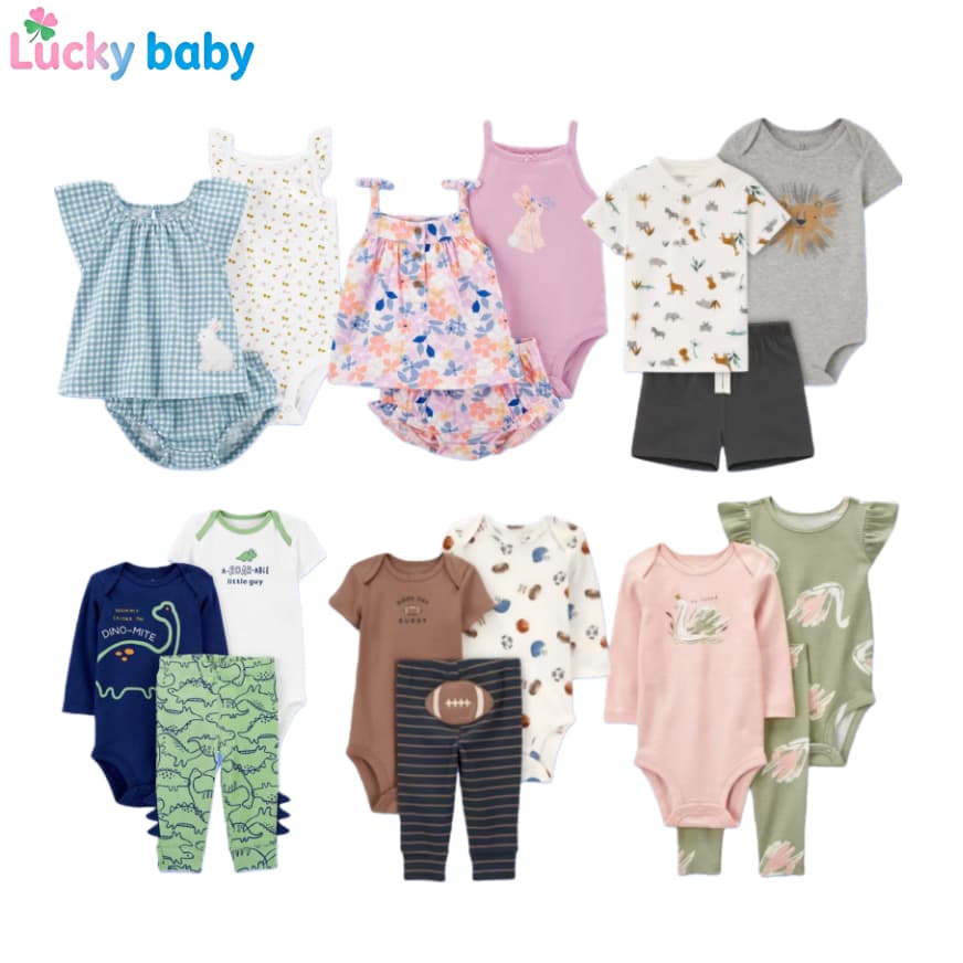 Lucky Baby Conjunto Bebê 100% Algodão Menino e Menina Shorts e Vestido Fofo para Passeios