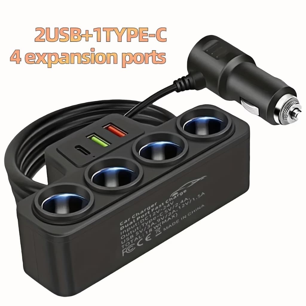 Adaptador De Isqueiro De Carro 120W 4 Em 1 12V/24V Tomada USB