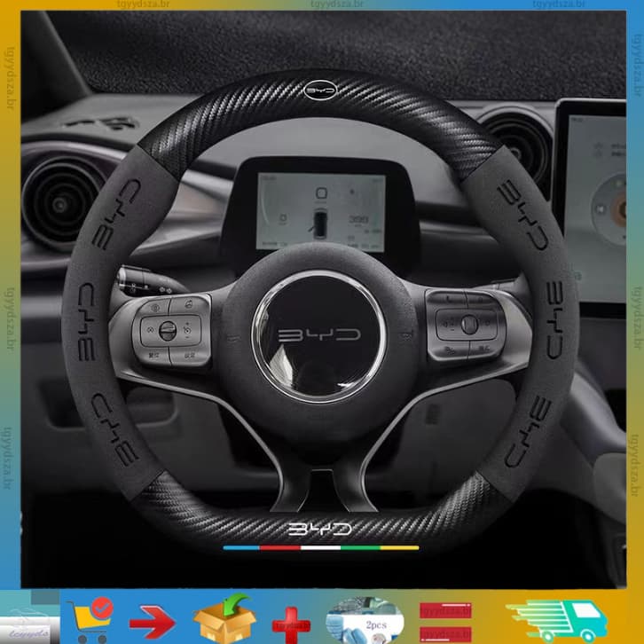 Para BYD Dolphin Seal ATTO 3 Capa Protetora De Volante Quatro Estações Geral Couro Lã Fibra De Carbono De Carro Protetor