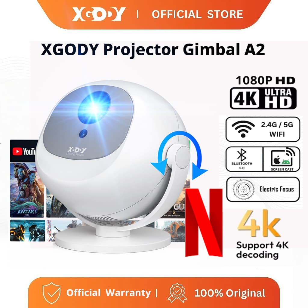 XGODY A2 Projetor Mini Portátil 1080P HD 450 ANSI Foco Elétrico Para Casa E Exterior