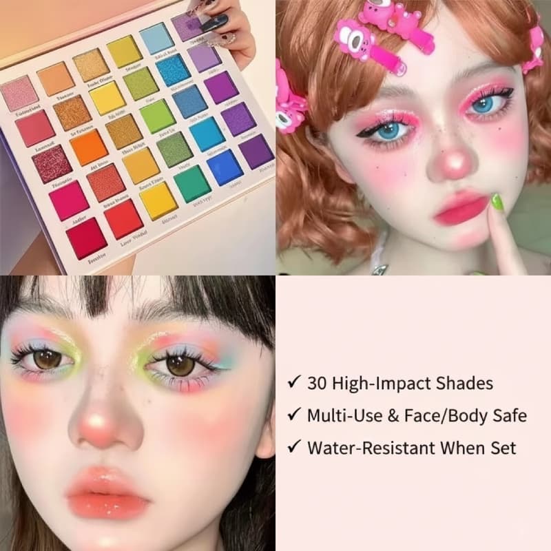 Paleta De Sombras Arco-Íris De 30 Cores Pérola Lantejoulas Maquiagem De Palco Para Festa E Festival